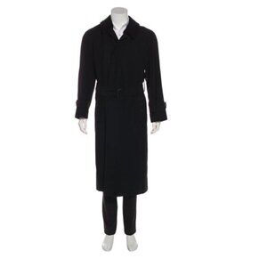 Burberry Vintage Men Black Lawrence Trench Coat with Removable Wool Vest Size 46